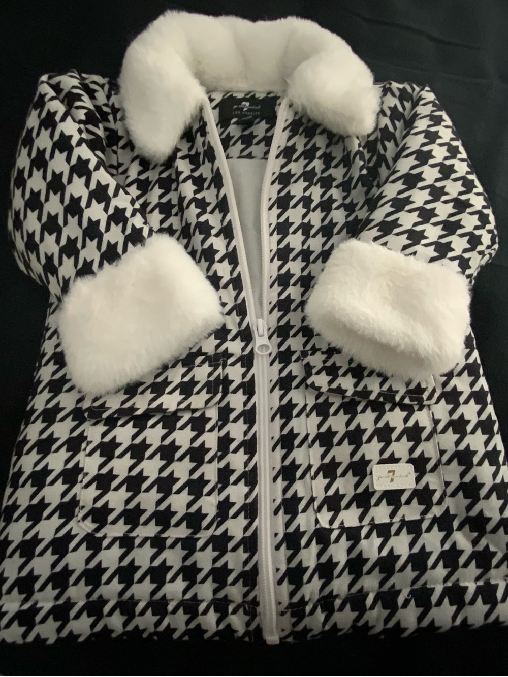 7 For All Mankind Black & White Houndstooth Puffer Jacket